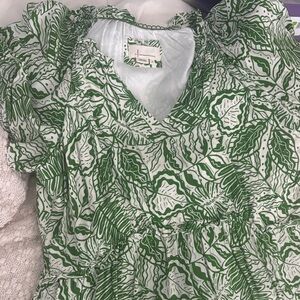 Anthropologie Green Leaf Print Blouse